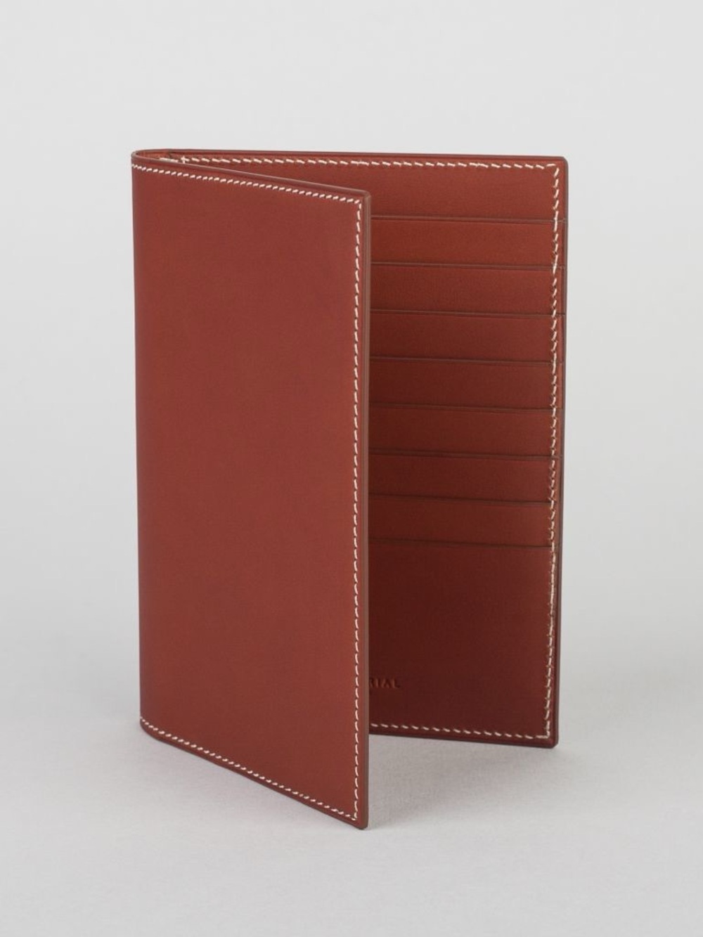 Armorial Leather Tall Card Wallet in Saddle Brown NWOB